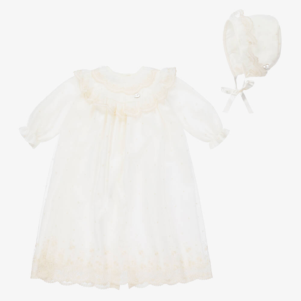 Artesanía Granlei - Кремовое крестильное платье и чепец для девочек | Childrensalon