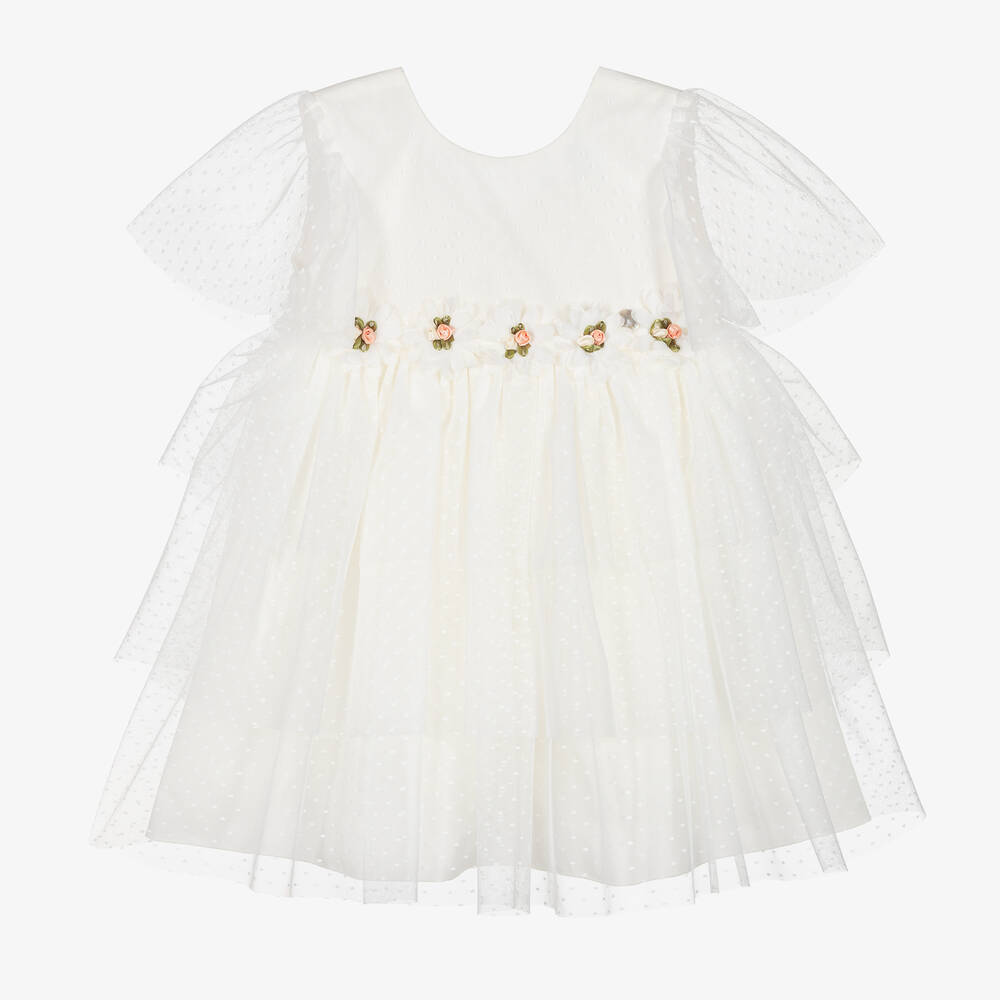 Artesanía Granlei - Girls Ivory Embroidered Tulle Dress | Childrensalon