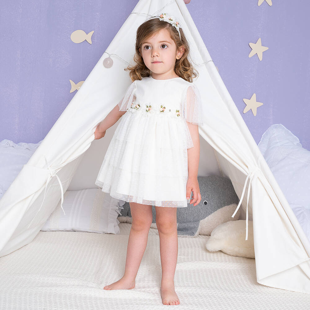 Artesanía Granlei-Girls Ivory Embroidered Tulle Dress | Childrensalon Outlet