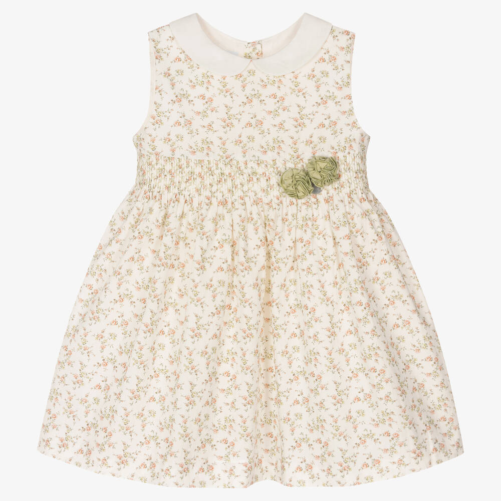 Artesanía Granlei-Girls Ivory Floral Cotton Dress | Childrensalon Outlet