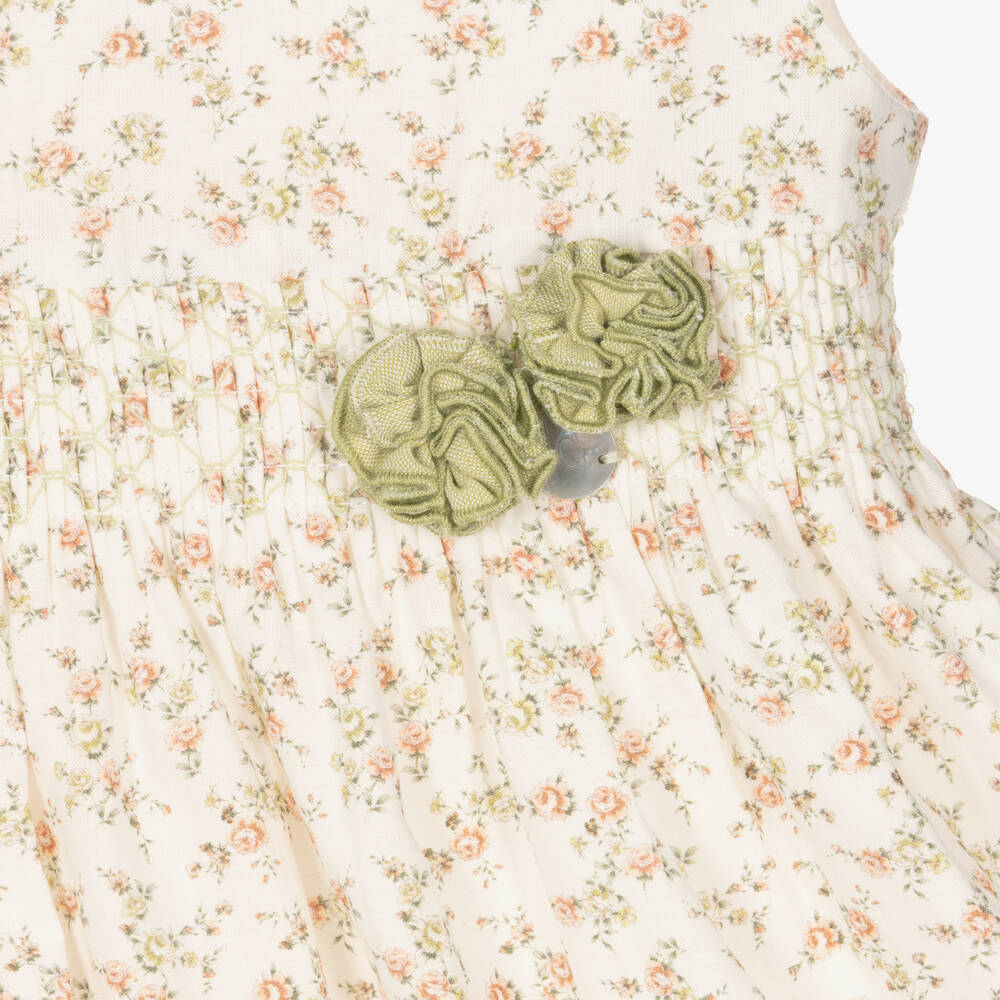 ارتيزانيا  غرانلي-فستان قطن فوال لون عاجي بطبعة ورود | Childrensalon Outlet