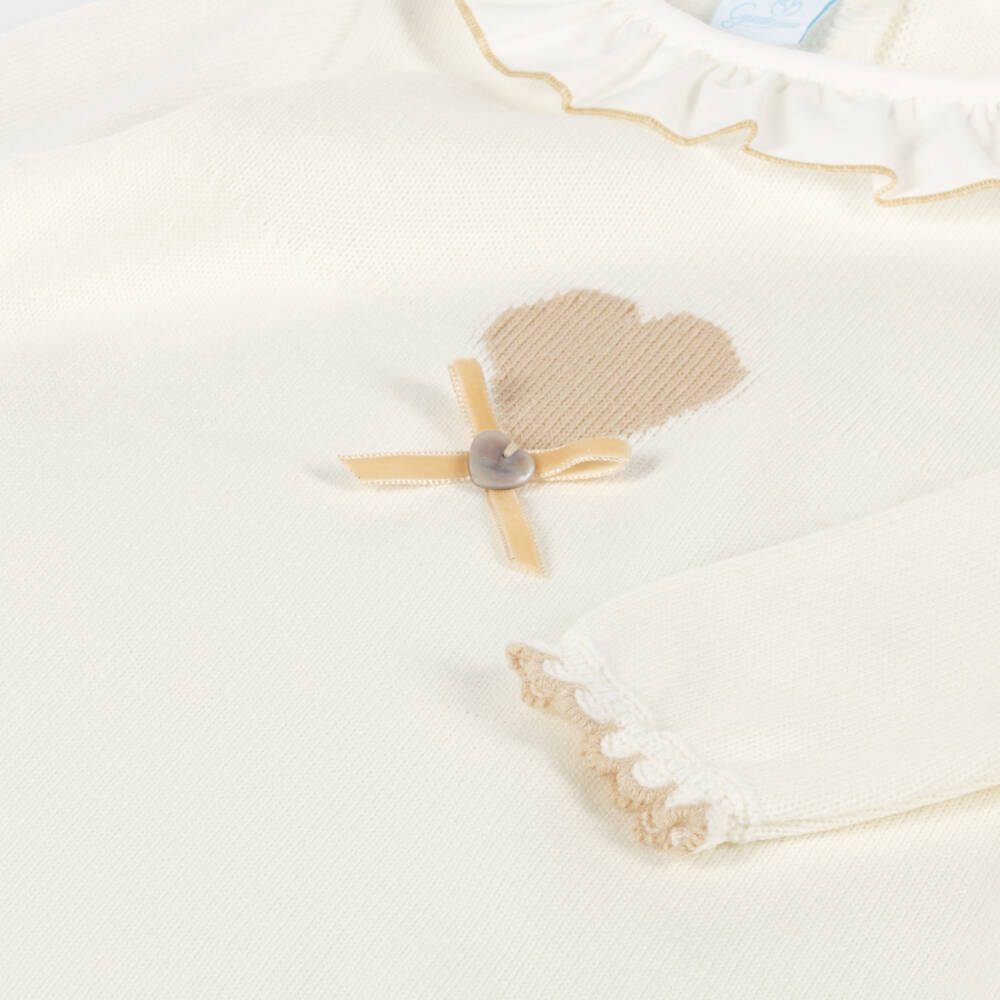 Artesanía Granlei-Girls Ivory Heart Knit Dress | Childrensalon Outlet