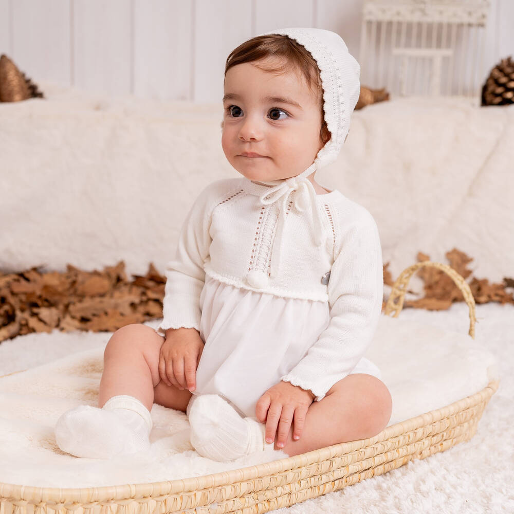 Artesanía Granlei-Girls Ivory Knit Babysuit Ensemble | Childrensalon Outlet