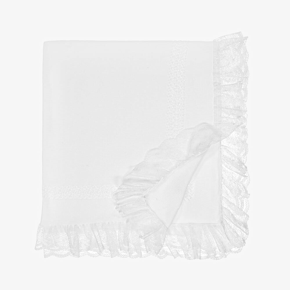 Artesanía Granlei-Girls' Ivory Knit Shawl with Lace | Childrensalon Outlet