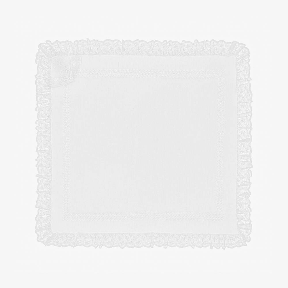 Artesanía Granlei-Girls' Ivory Knit Shawl with Lace | Childrensalon Outlet