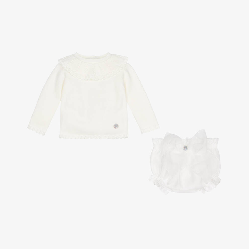 Artesanía Granlei-Girls Ivory Knit Shorts Ensemble | Childrensalon Outlet