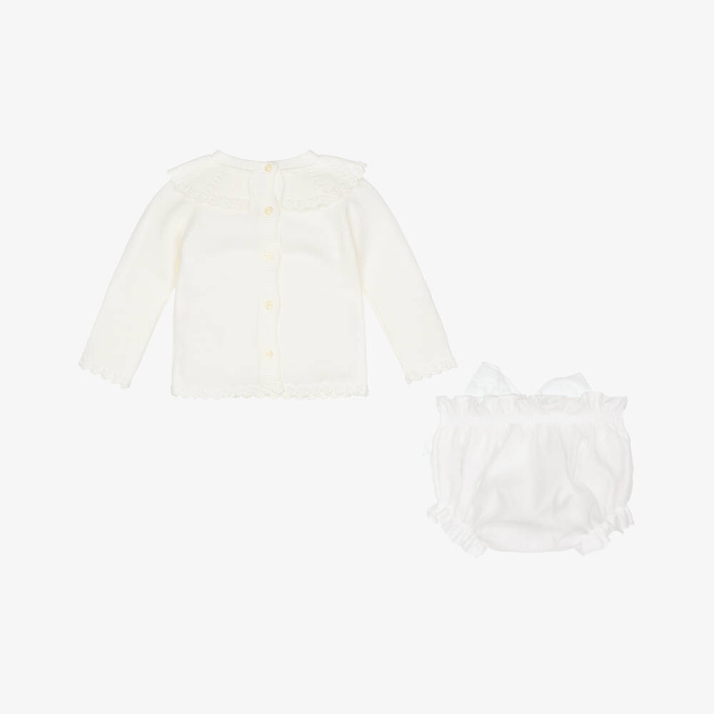 Artesanía Granlei-Girls Ivory Knit Shorts Ensemble | Childrensalon Outlet