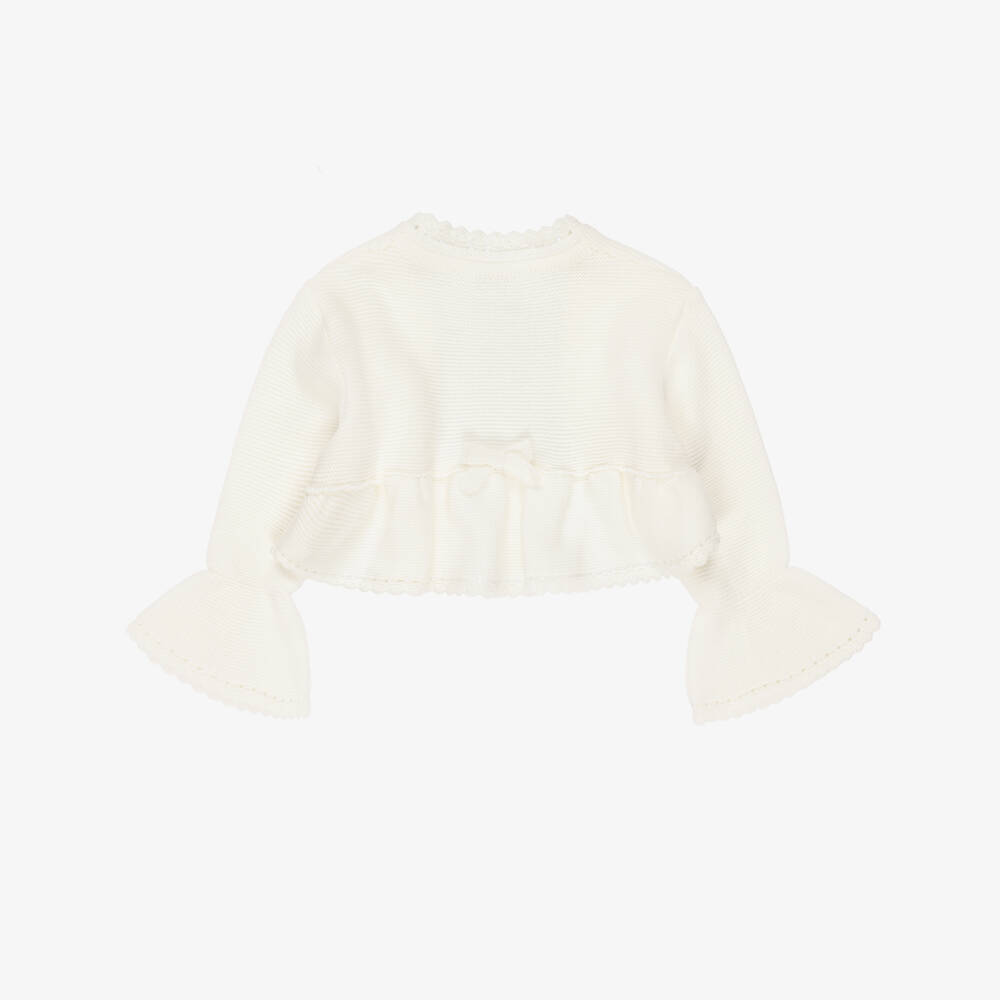 Artesanía Granlei-Girls Ivory Knitted Bolero Cardigan with Bow | Childrensalon Outlet