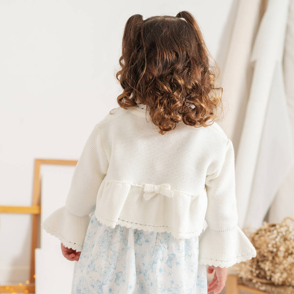 Artesanía Granlei-Girls Ivory Knitted Bolero Cardigan with Bow | Childrensalon Outlet