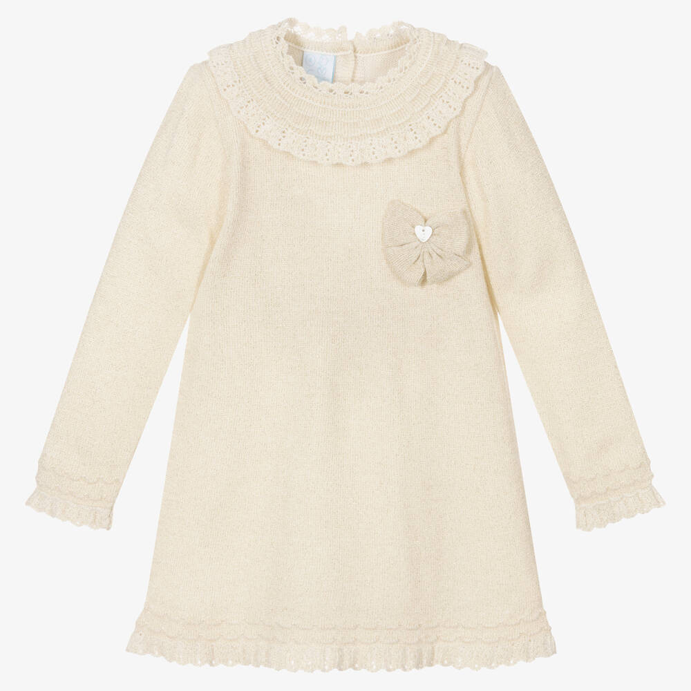 Artesanía Granlei - Girls Ivory Knitted Dress  | Childrensalon