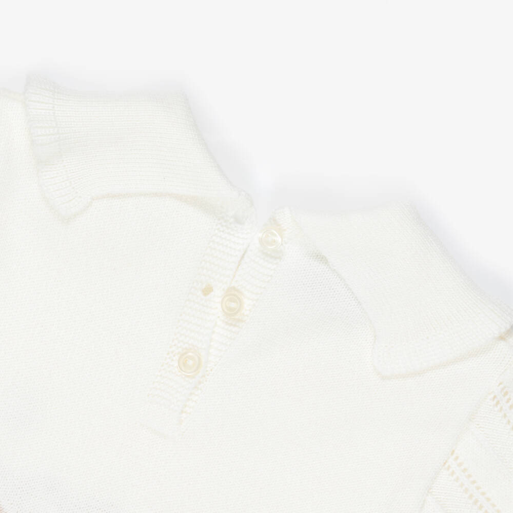 Artesanía Granlei-Girls Ivory Knitted Dress with Beige Zigzag | Childrensalon Outlet
