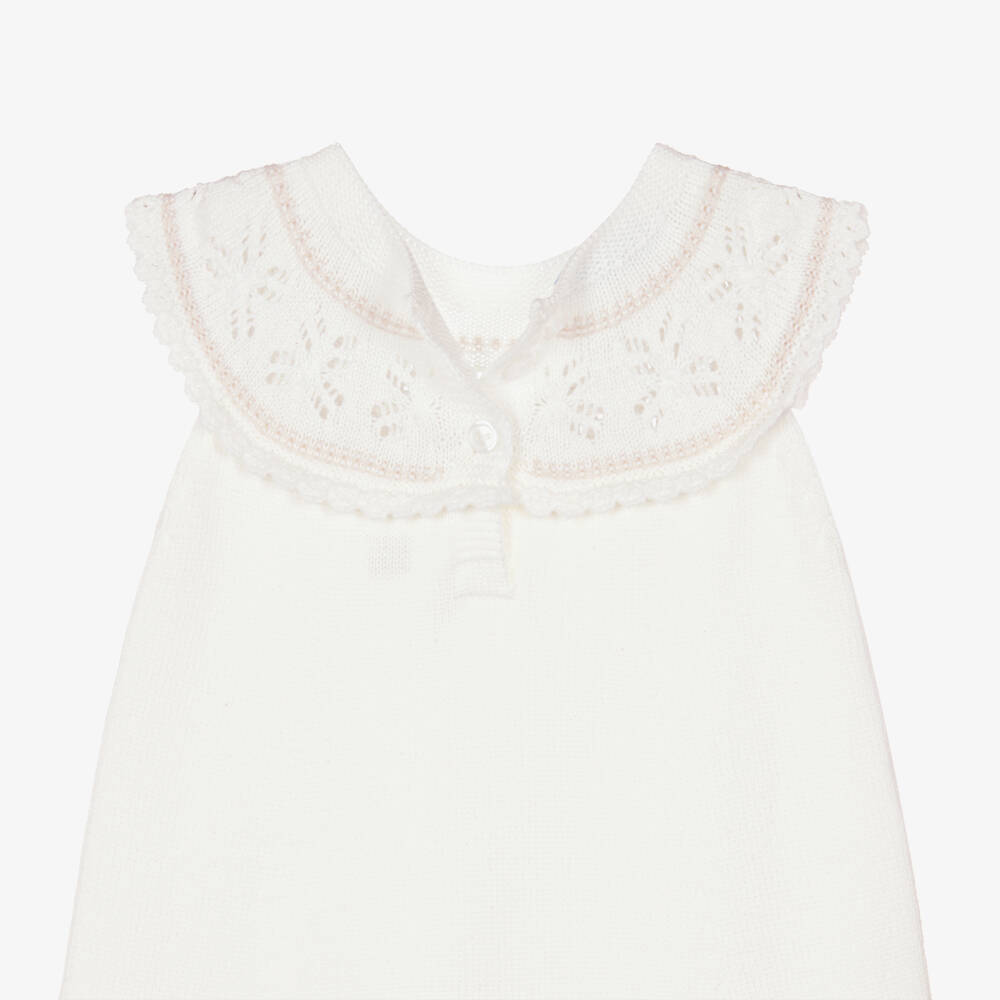 Artesanía Granlei-Girls Ivory Knitted Dress with Lacy Collar | Childrensalon Outlet