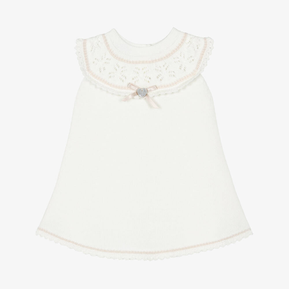 Artesanía Granlei-Girls Ivory Knitted Dress with Lacy Collar | Childrensalon Outlet