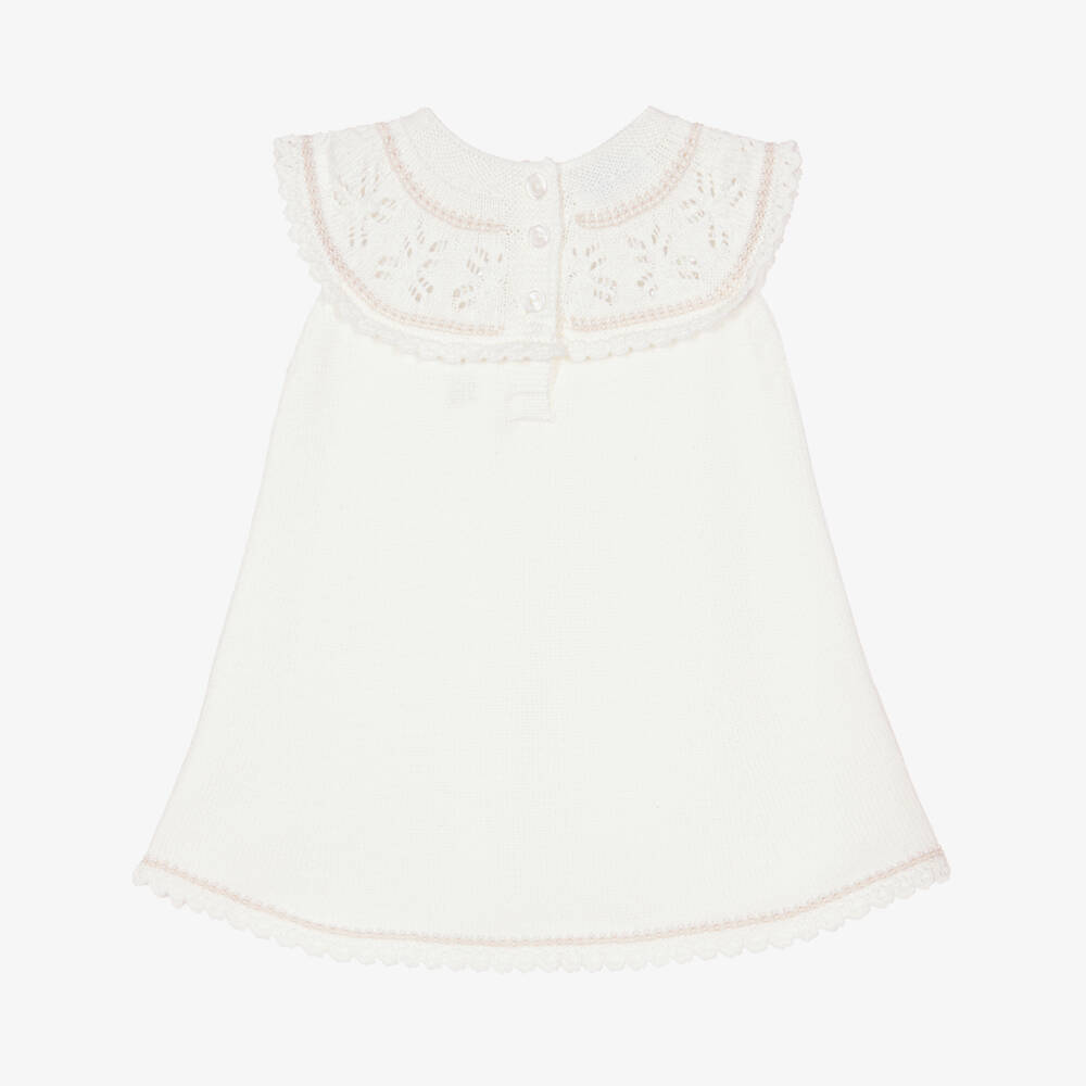Artesanía Granlei-Girls Ivory Knitted Dress with Lacy Collar | Childrensalon Outlet