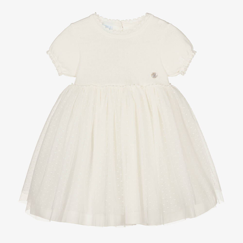 Artesanía Granlei - Girls Ivory Knitted Tulle Dress  | Childrensalon