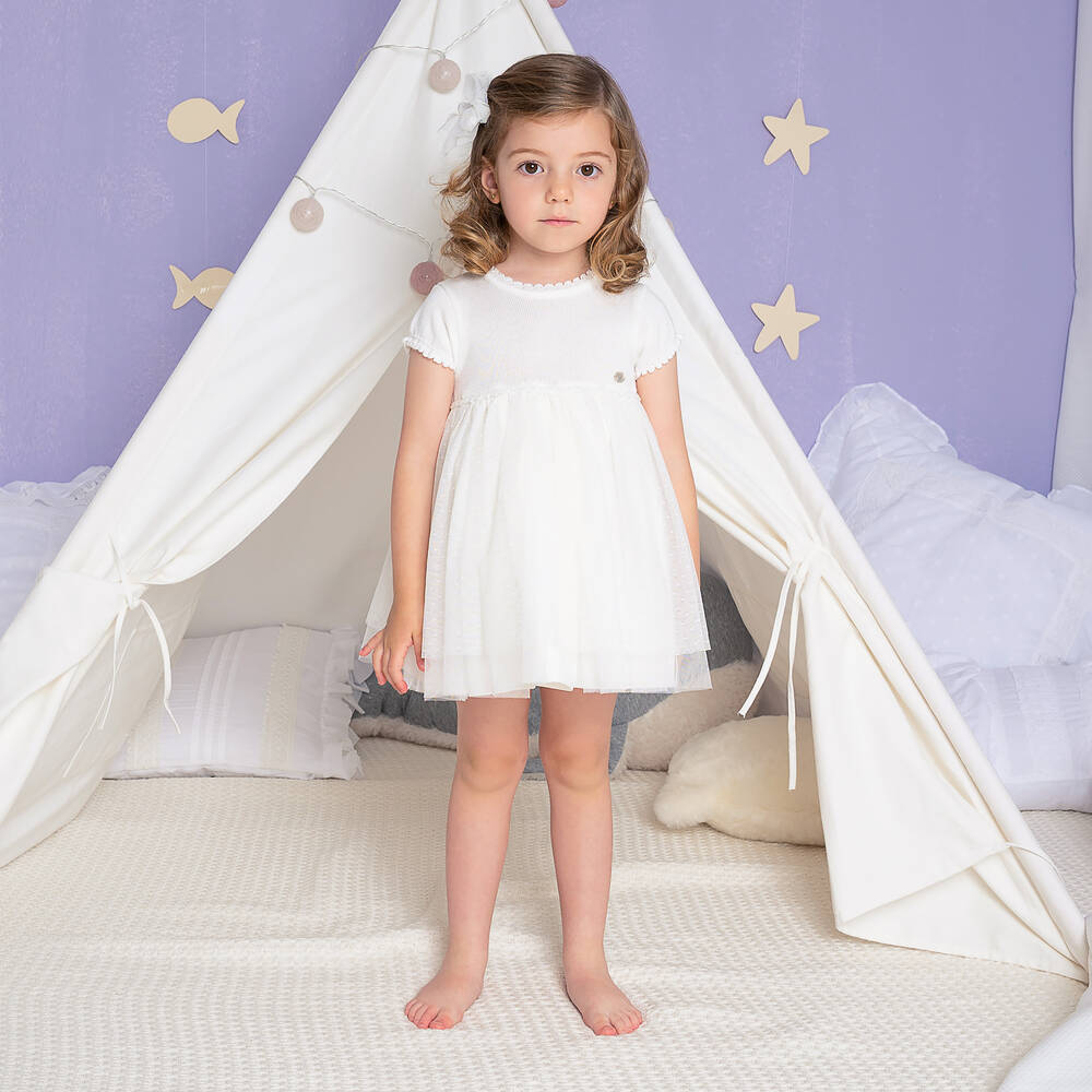 ارتيزانيا  غرانلي-فستان قطن محبوك وتول لون عاجي | Childrensalon Outlet