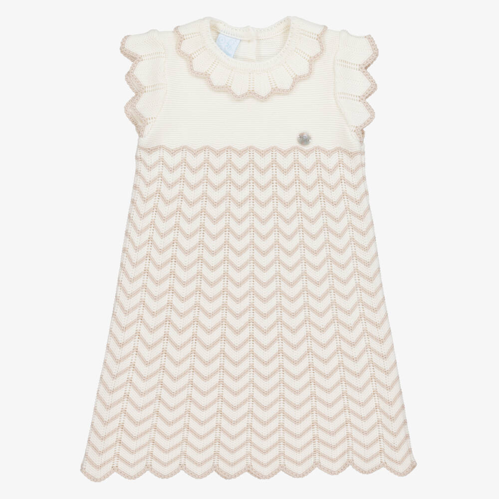 Artesanía Granlei-Girls Ivory Knitted Zigzag Dress | Childrensalon Outlet