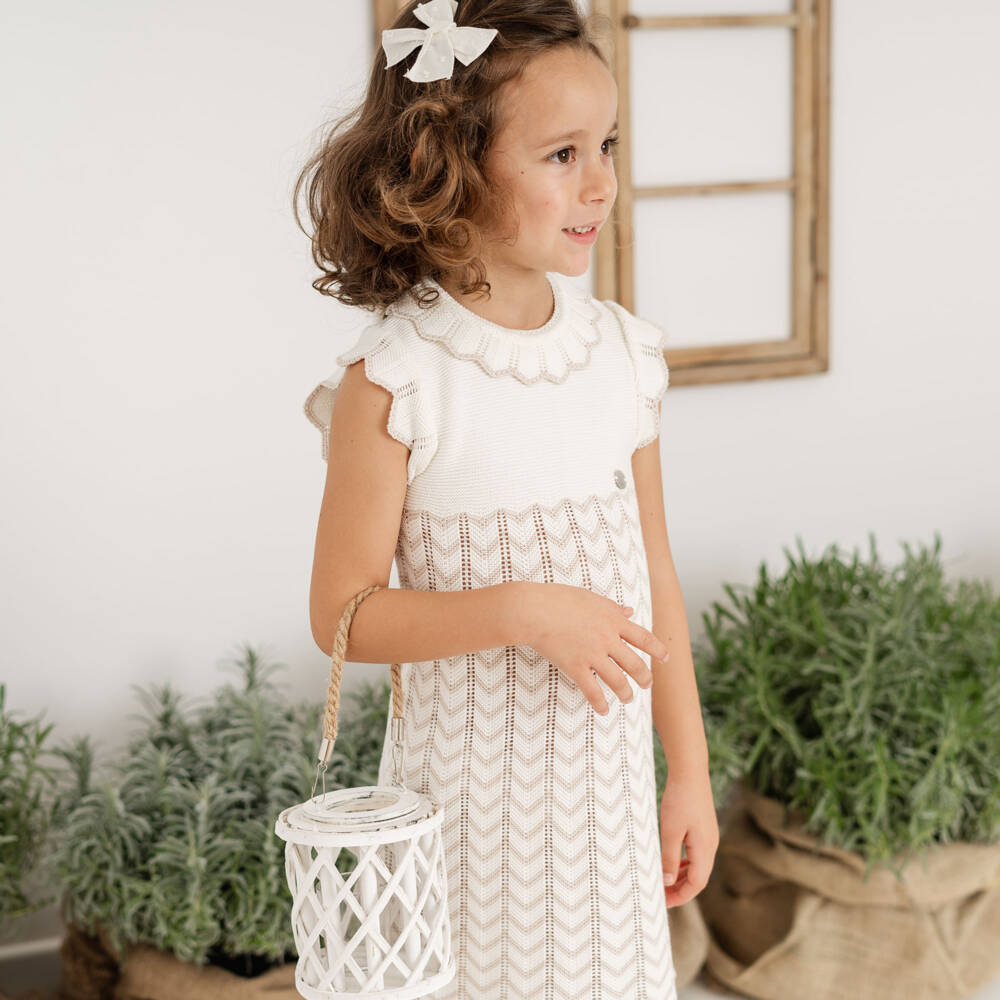 Artesanía Granlei-فستان محبوك عاجي بنمط متعرج للبنات | Childrensalon Outlet