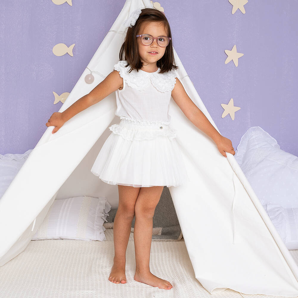 ارتيزانيا  غرانلي-طقم تنورة قطن عضوي وتول لون عاجي | Childrensalon Outlet