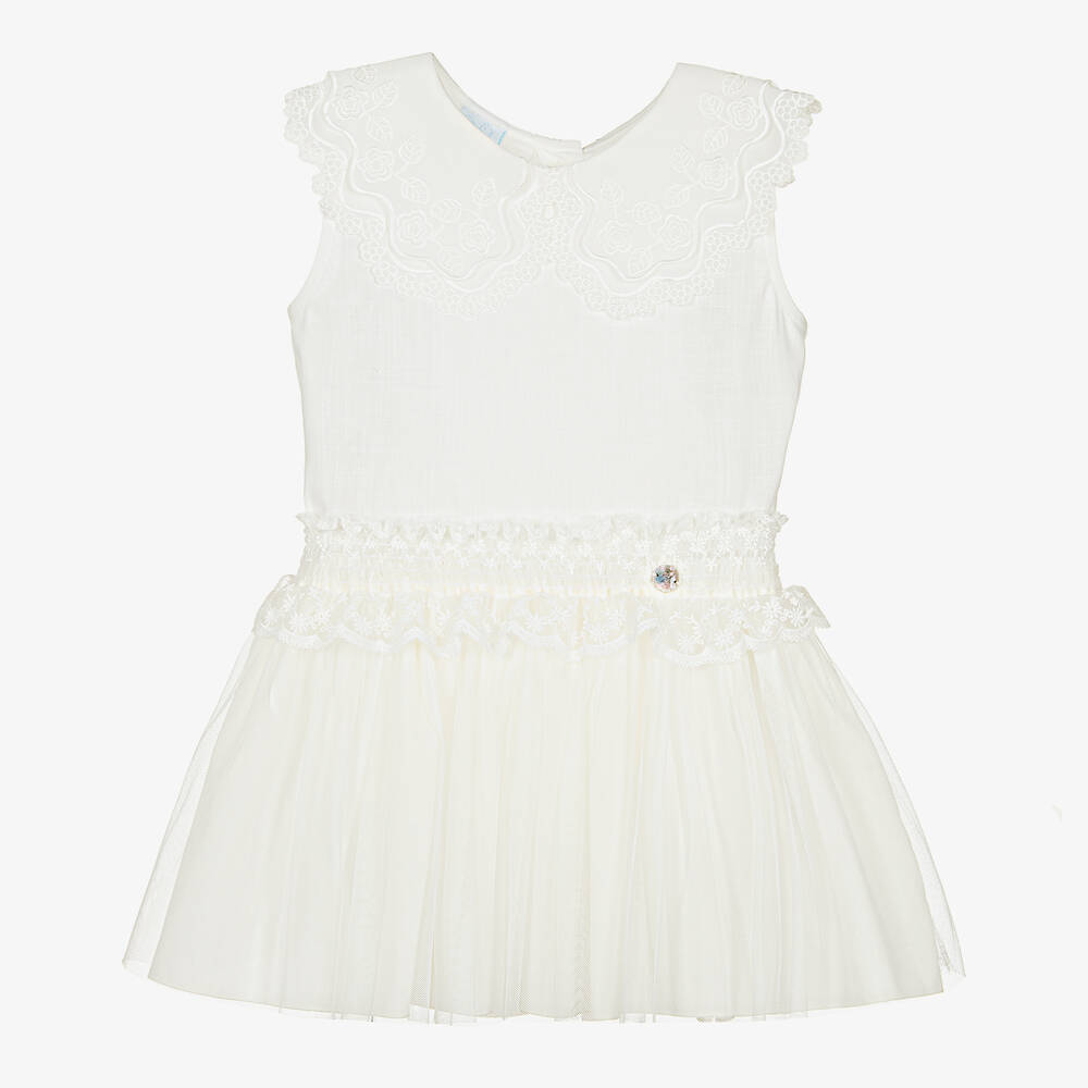 Artesanía Granlei - Girls Ivory Lace Tulle Skirt Set  | Childrensalon