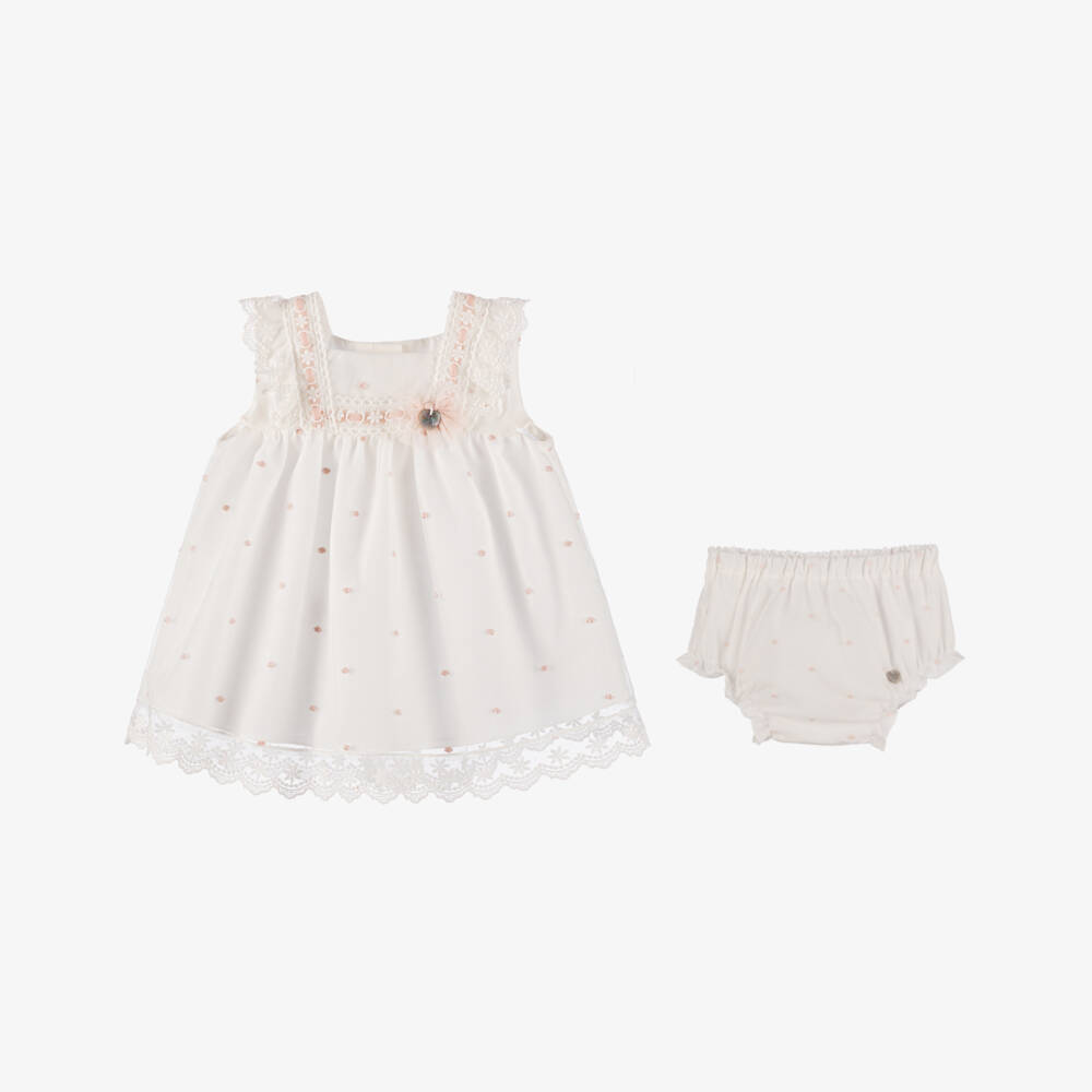 Artesanía Granlei-فستان تول عاجي ووردي بنقاط للبنات | Childrensalon Outlet