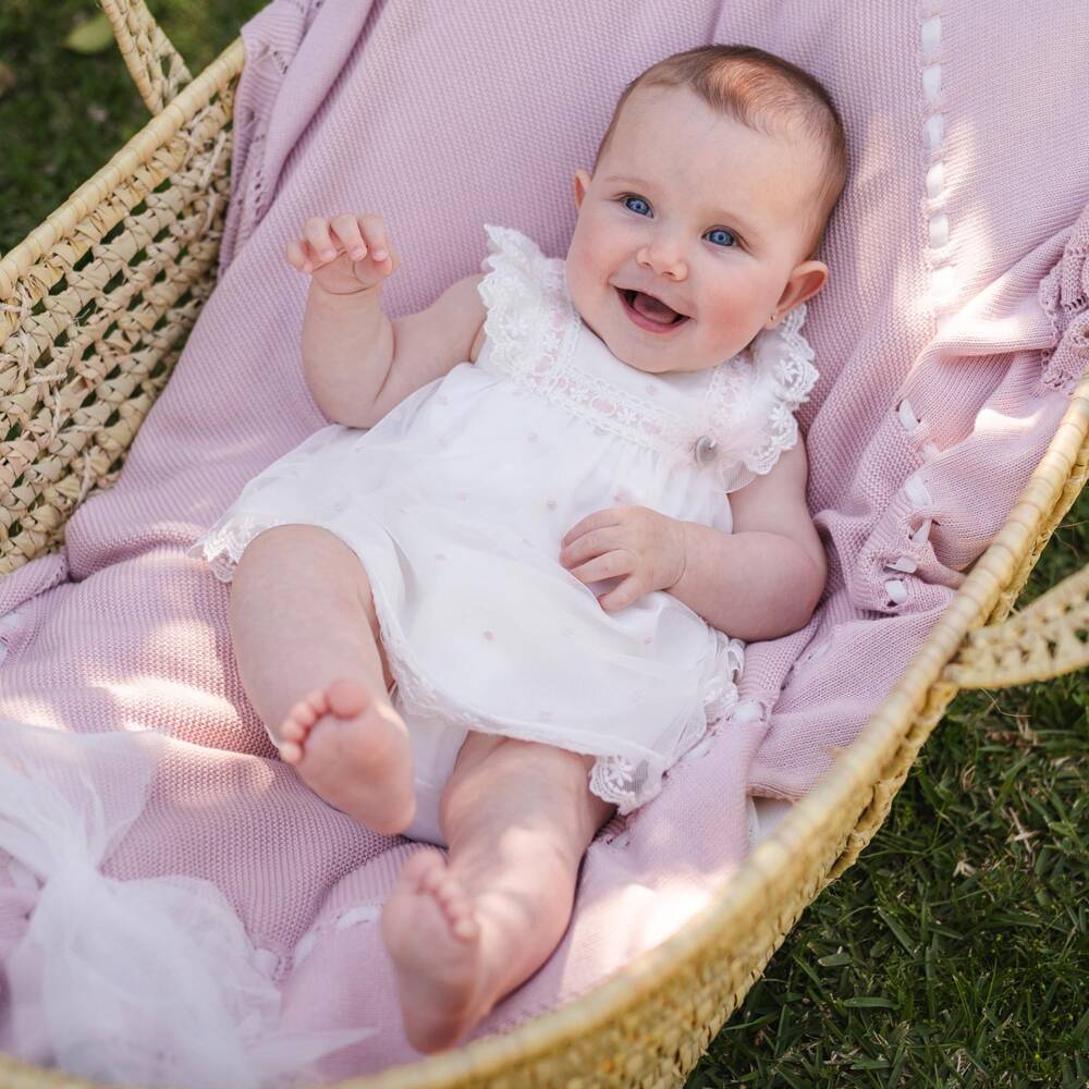 Artesanía Granlei-فستان تول عاجي ووردي بنقاط للبنات | Childrensalon Outlet