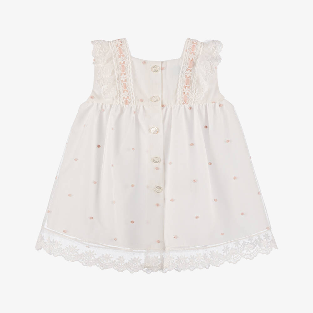 Artesanía Granlei-فستان تول عاجي ووردي بنقاط للبنات | Childrensalon Outlet