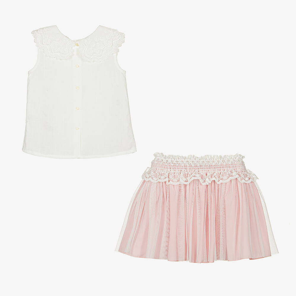 ارتيزانيا  غرانلي-طقم تنورة قطن عضوي وتول لون عاجي وزهري | Childrensalon Outlet