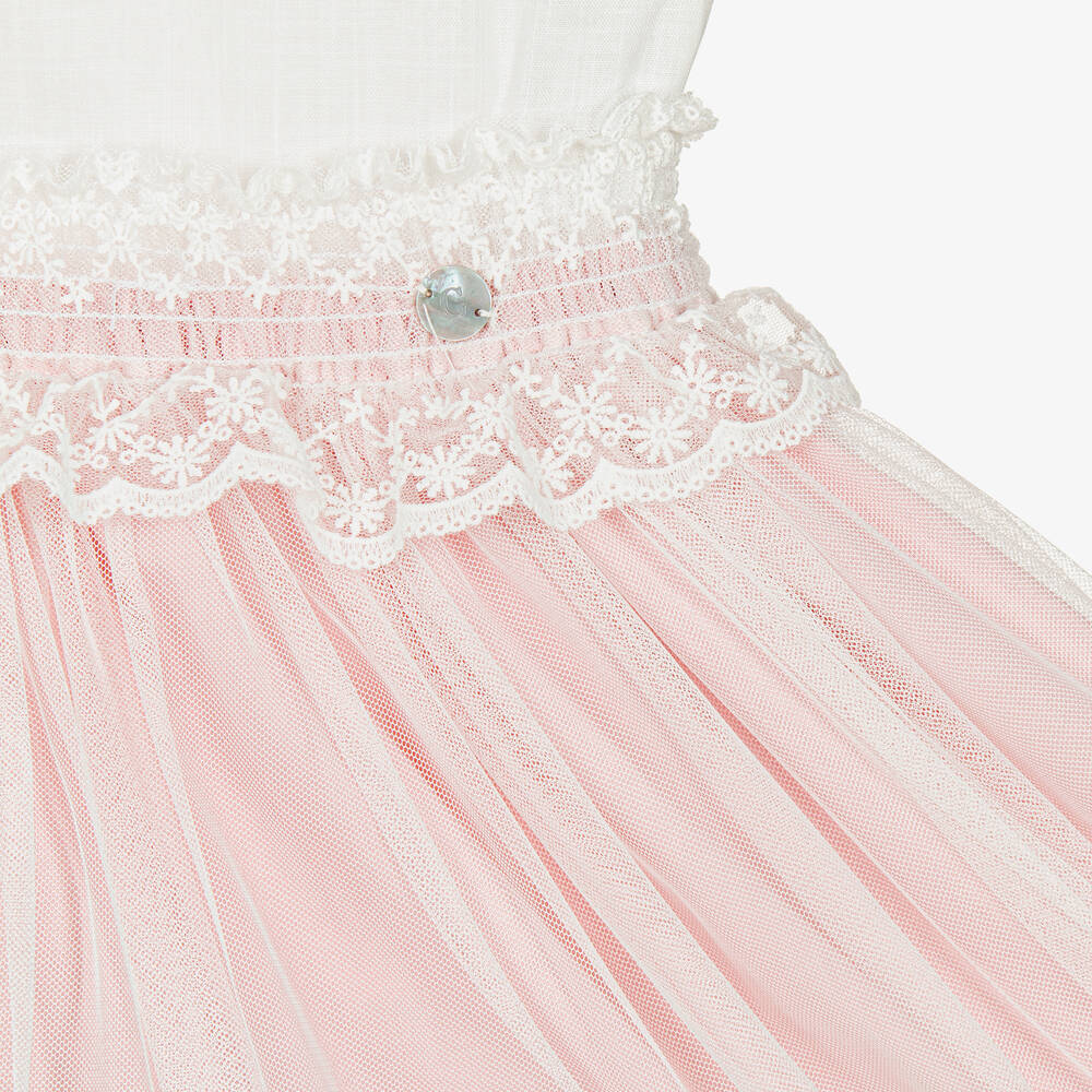 ارتيزانيا  غرانلي-طقم تنورة قطن عضوي وتول لون عاجي وزهري | Childrensalon Outlet