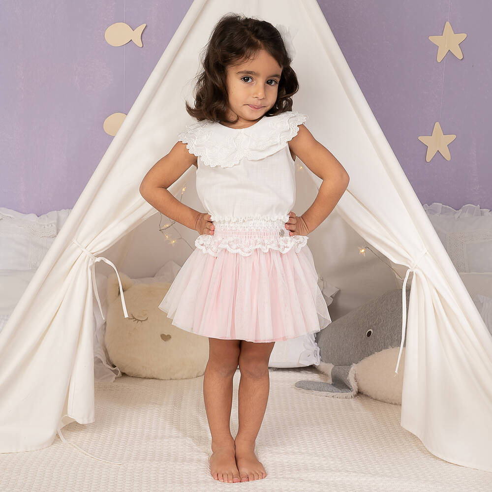 ارتيزانيا  غرانلي-طقم تنورة قطن عضوي وتول لون عاجي وزهري | Childrensalon Outlet