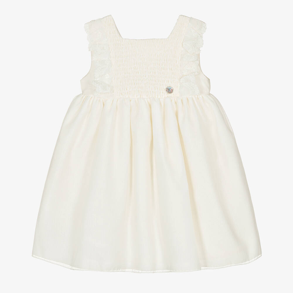 Artesanía Granlei - Robe ivoire froncée fille  | Childrensalon