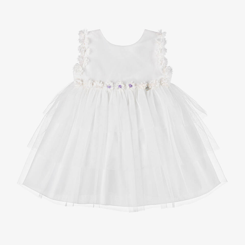 Artesanía Granlei-فستان تول لون عاجي مزين بكشكش | Childrensalon Outlet