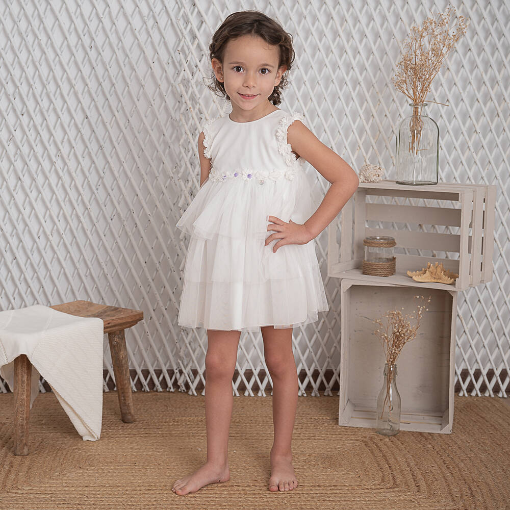 Artesanía Granlei-Girls Ivory Ruffle Tulle Dress | Childrensalon Outlet