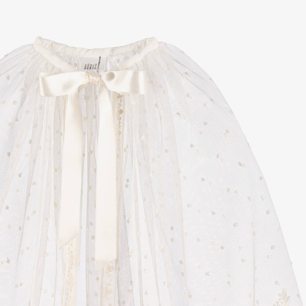 Artesanía Granlei-Girls Ivory Tulle Cape with Floral Embroidery | Childrensalon Outlet