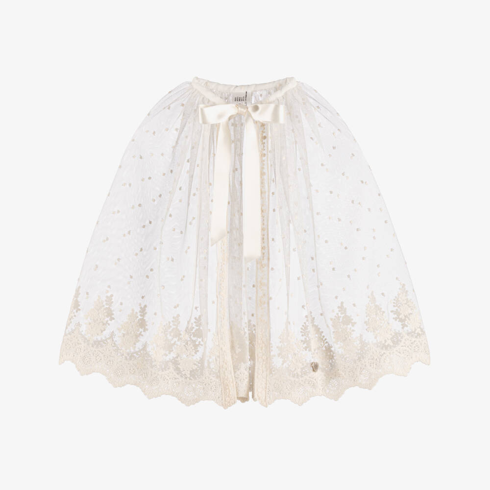 Artesanía Granlei-Girls Ivory Tulle Cape with Floral Embroidery | Childrensalon Outlet