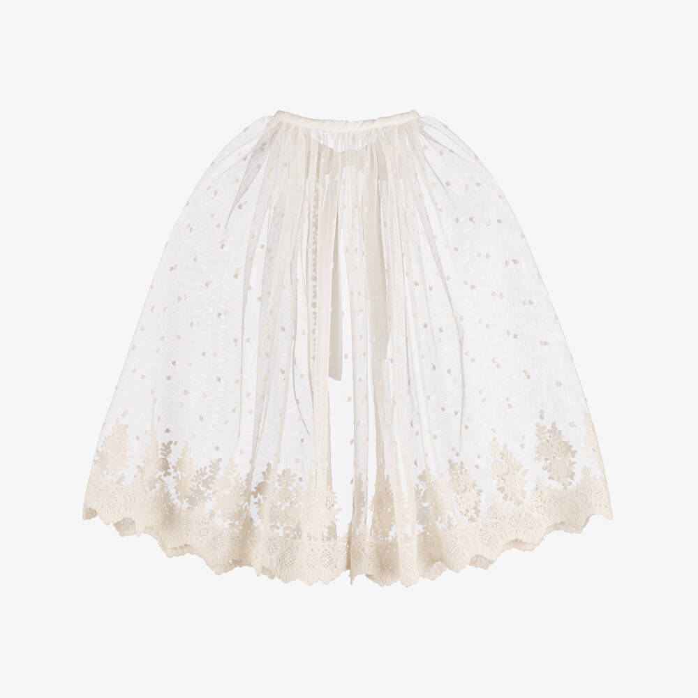 Artesanía Granlei-Girls Ivory Tulle Cape with Floral Embroidery | Childrensalon Outlet