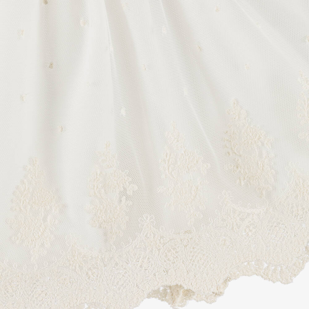 Artesanía Granlei-Girls Ivory Tulle Lace Dress & Bonnet Set | Childrensalon Outlet