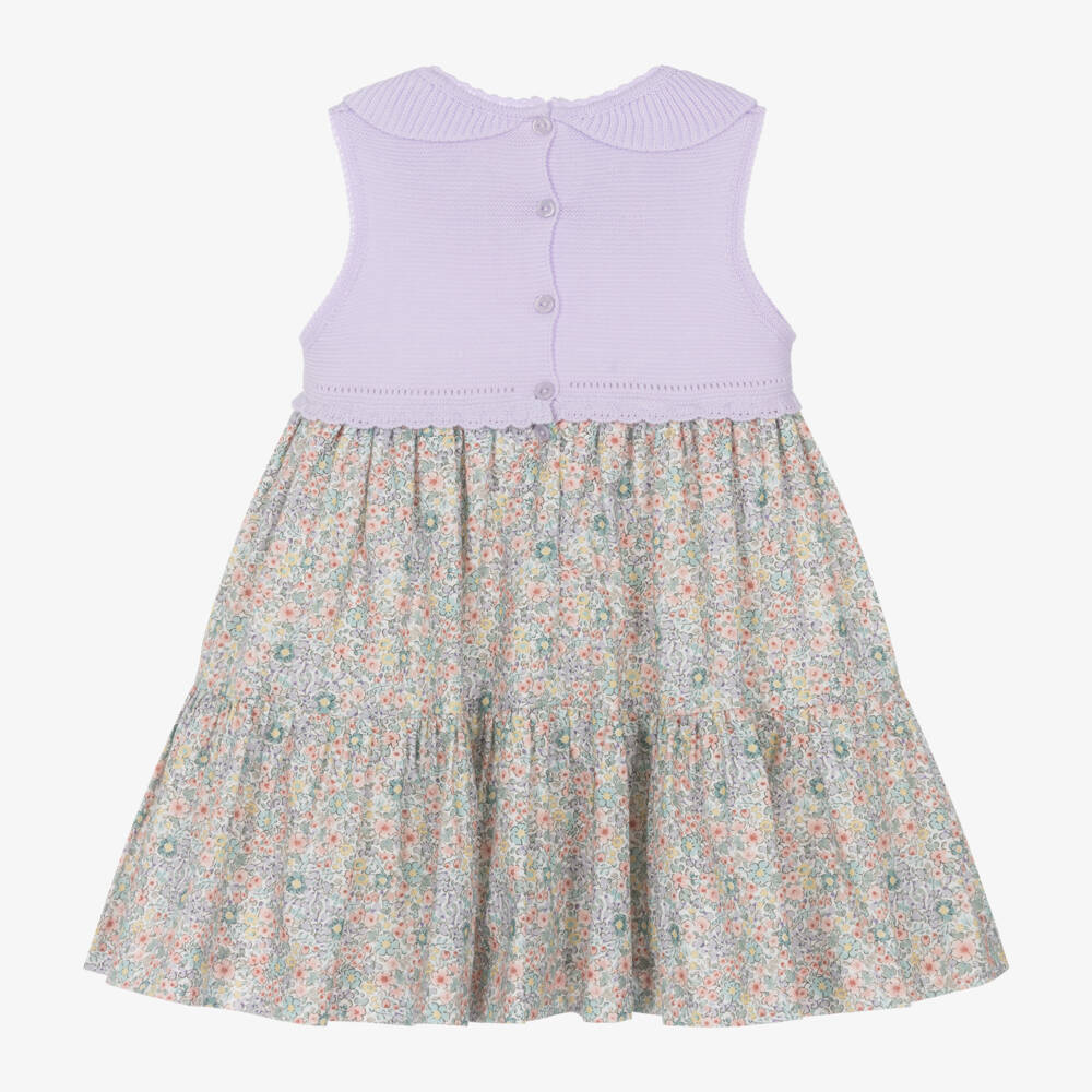 Artesanía Granlei-فستان محبوك باللون الخزامى للبنات مع نقوش زهرية | Childrensalon Outlet