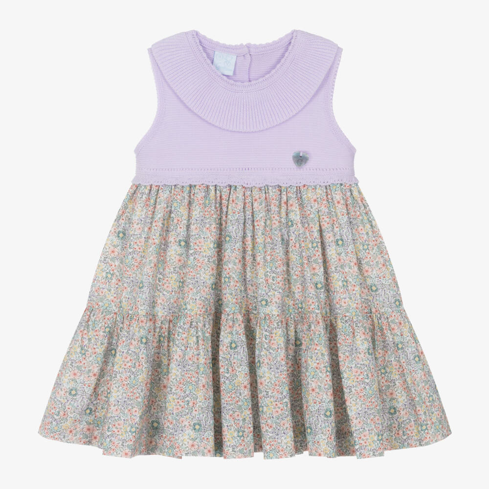 Artesanía Granlei-Платье вязаное с цветочным узором лаванда для девочек | Childrensalon Outlet