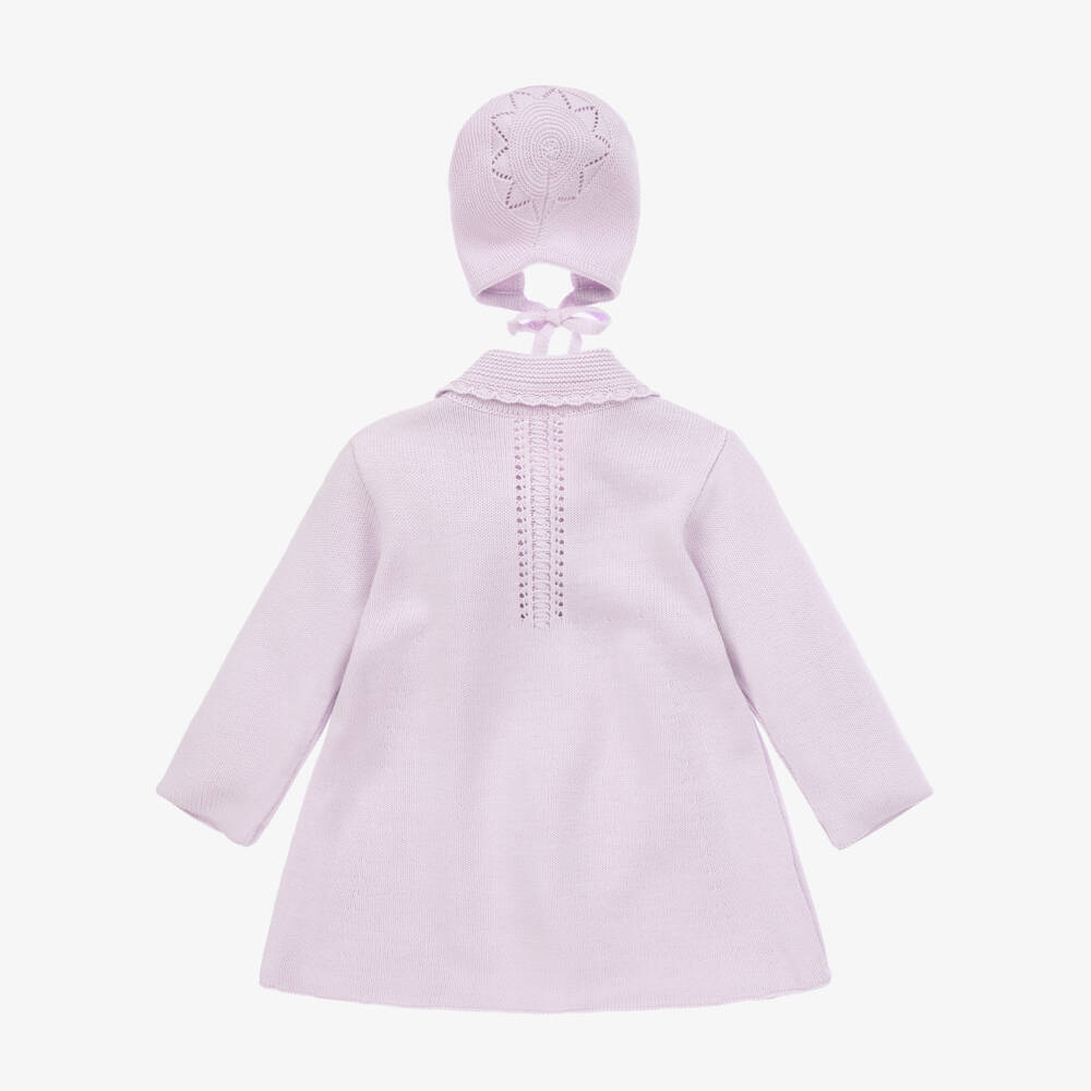 Artesanía Granlei-طقم معطف و قبعة محبوك لون بنفسجي للمولودات | Childrensalon Outlet