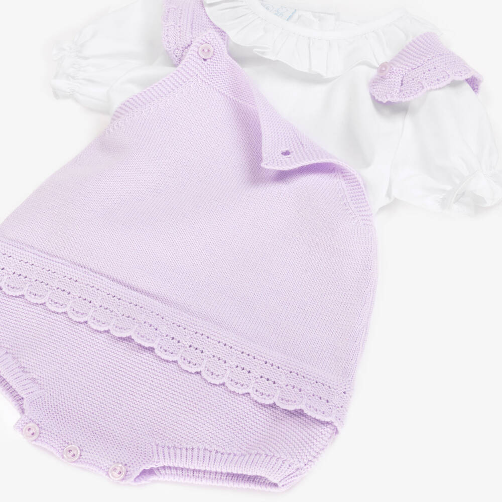 Artesanía Granlei-Girls' Lilac Knit Overall Ensemble | Childrensalon Outlet