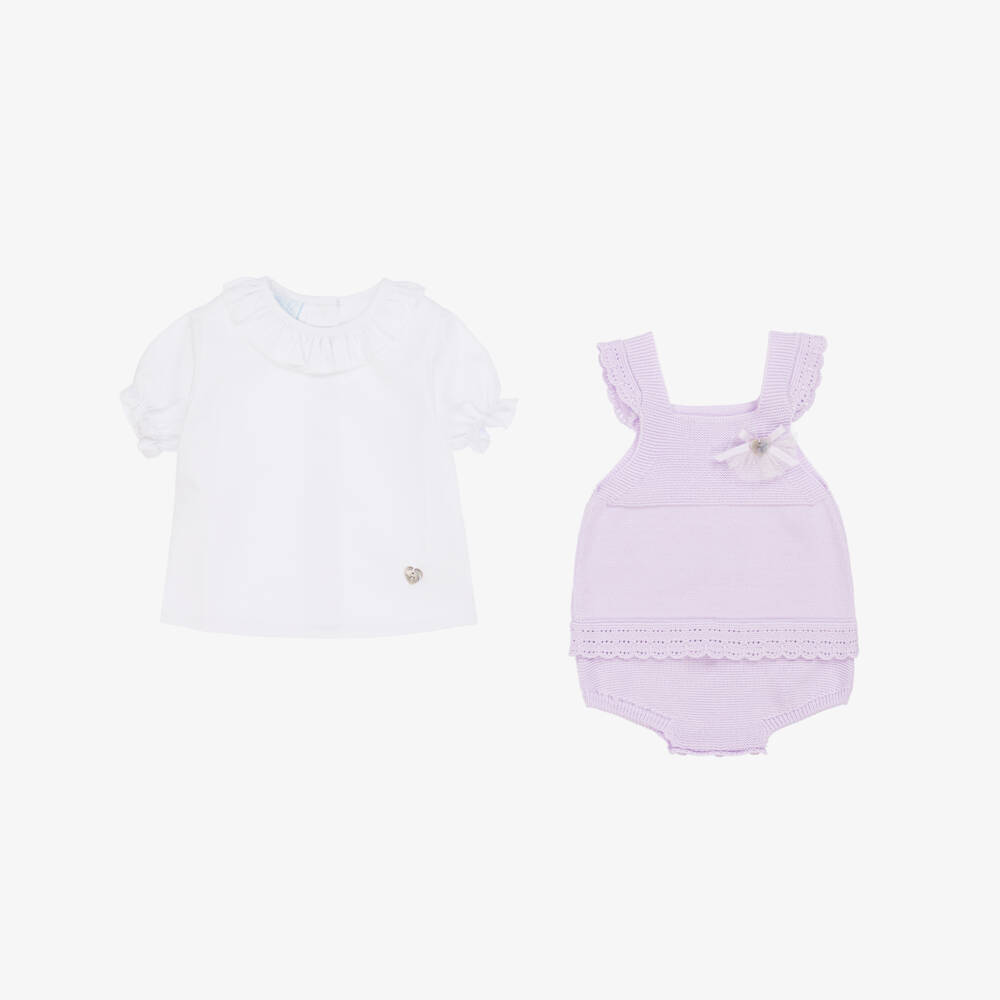Artesanía Granlei-Girls' Lilac Knit Overall Ensemble | Childrensalon Outlet