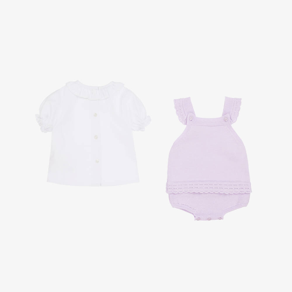 Artesanía Granlei-Girls' Lilac Knit Overall Ensemble | Childrensalon Outlet