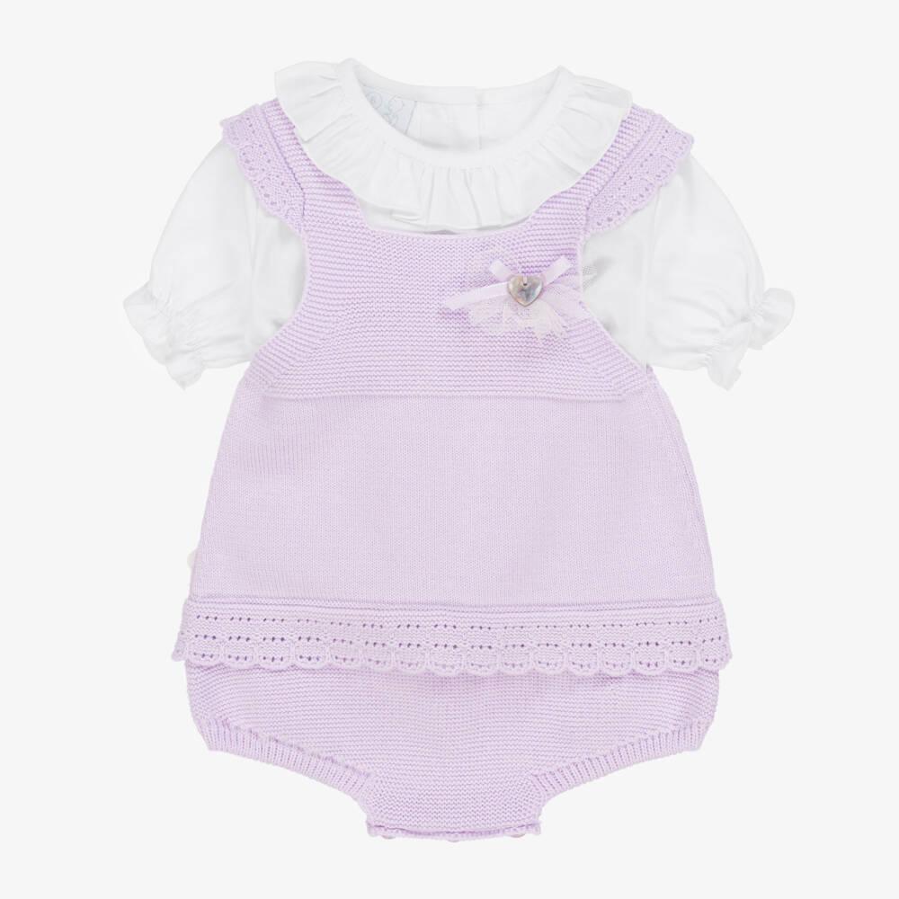 Artesanía Granlei-Girls' Lilac Knit Overall Ensemble | Childrensalon Outlet