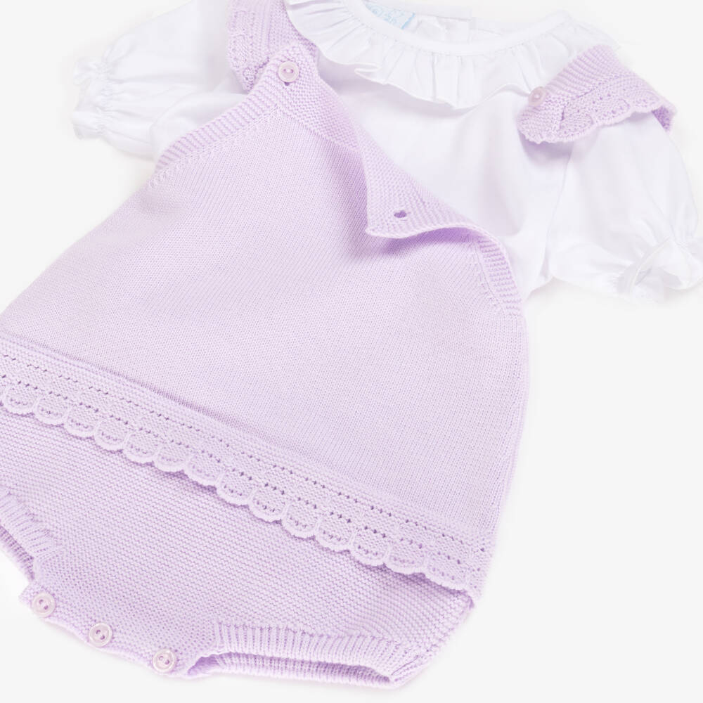 Artesanía Granlei-Girls' Lilac Knit Overall Ensemble | Childrensalon Outlet