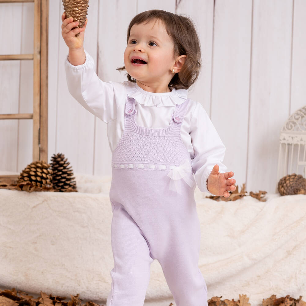 Artesanía Granlei-Girls Lilac Knitted Dungaree Set | Childrensalon Outlet