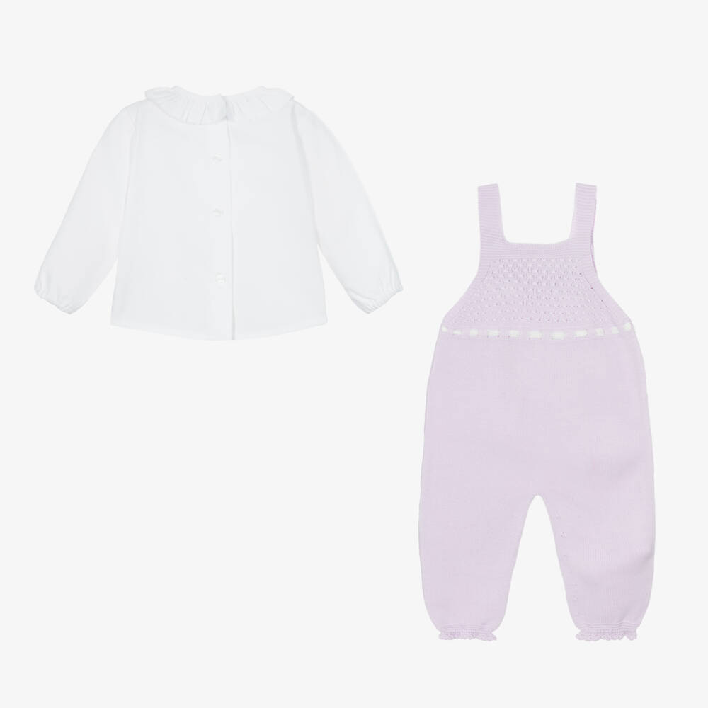 Artesanía Granlei-Girls Lilac Knitted Dungaree Set | Childrensalon Outlet