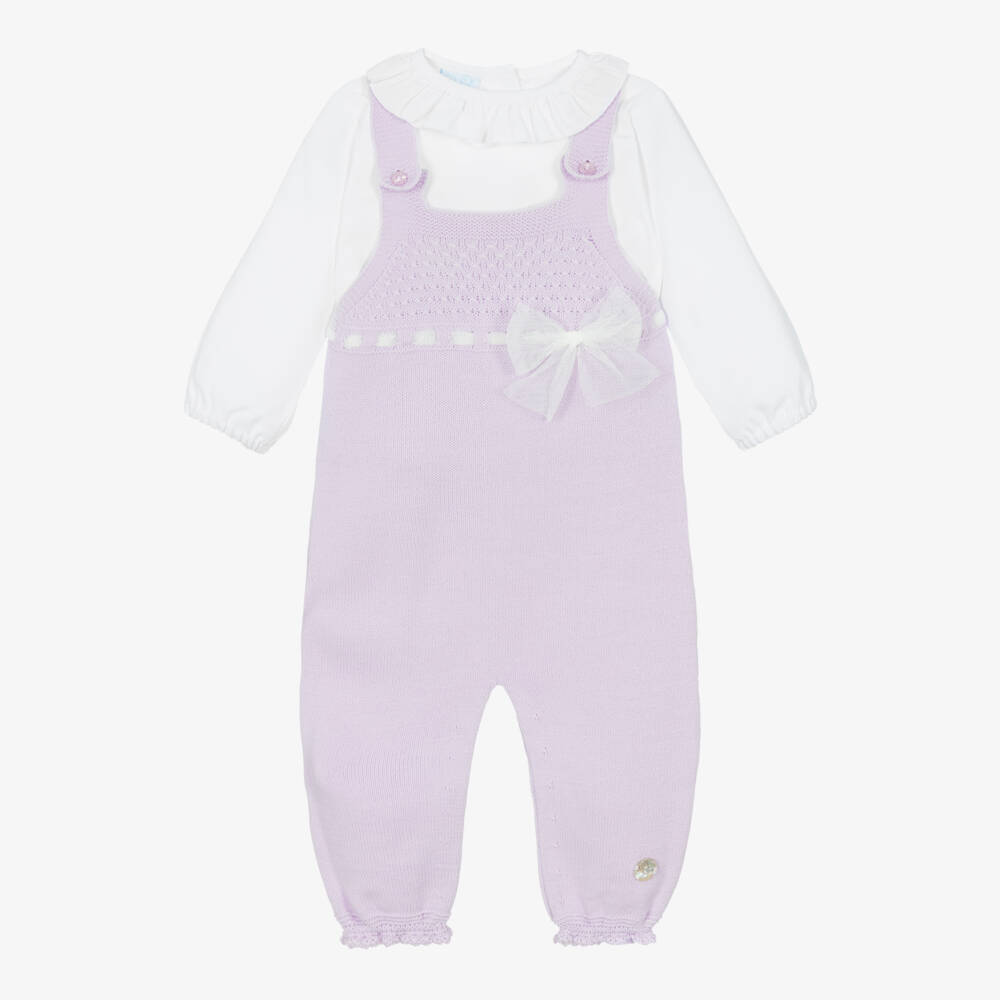 Artesanía Granlei-Girls Lilac Knitted Dungaree Set | Childrensalon Outlet