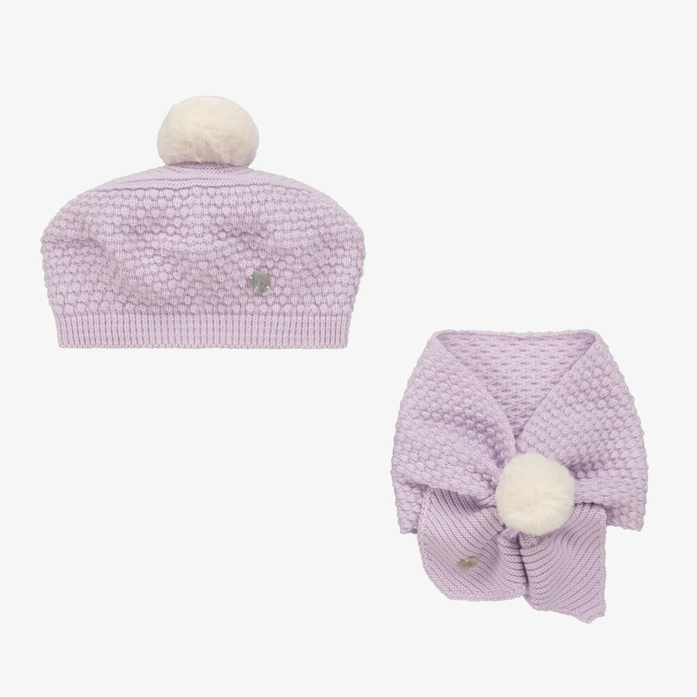 Artesanía Granlei - Girls Lilac Purple Beret & Scarf Set | Childrensalon