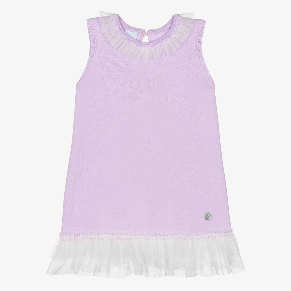 Artesanía Granlei - Girls Lilac Purple Knitted Dress  | Childrensalon